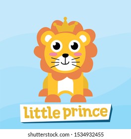 Cute Lion Little Prince design with Blue background, good for icon, mascot, card, banner, poster, print and other uses.