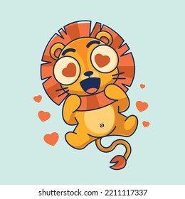 Cute lion in love cartoon