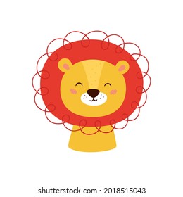 Cute lion and lush mane  Animal kawaii character  Funny lion  The faces wild animal  Vector illustration isolated white background 