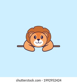 Cute lion lying down. Animal cartoon concept isolated. Can used for t-shirt, greeting card, invitation card or mascot.