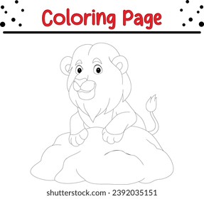 Cute lion lying rock coloring page for kids