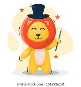 Cute lion as magician cartoon design vector
