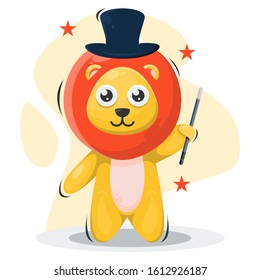 Cute lion as magician cartoon design vector