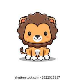 Ícone de Personagem de Animal de Mascote de Leão Bonito Ilustração. Estilo de Desenho Animado Plano Adequado para Página Inicial Web, Banner, Adesivo, Cartão