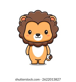 Ícone de Personagem de Animal de Mascote de Leão Bonito Ilustração. Estilo de Desenho Animado Plano Adequado para Página Inicial Web, Banner, Adesivo, Cartão