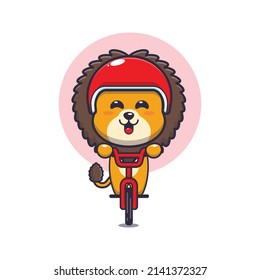 cute lion mascot cartoon character ride on bicycle
