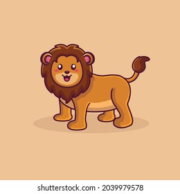 Cute lion mascot cartoon illustration. animal wildlife icon. lion logo vector. Cartoon happy lion isolated