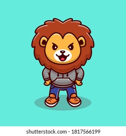 Cute Lion Mascot Cartoon Vector Icon Illustration. Animal Wildlife Icon Concept Isolated Premium Vector. Flat Cartoon Style