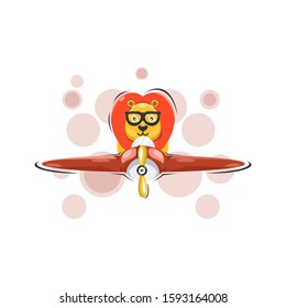 cute lion mascot and plane cartoon design vector