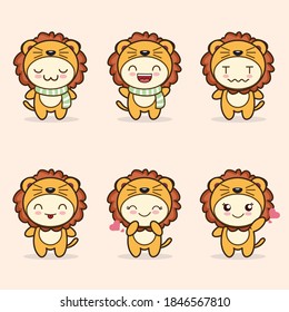cute lion mascot with various kinds of expressions set collection	