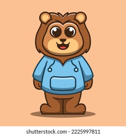 Cute lion mascot vector illustration. Flat cartoon style.