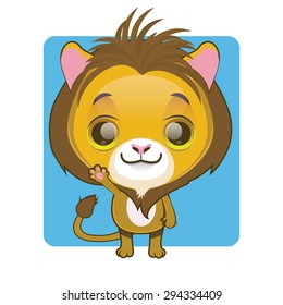 Cute lion mascot waving pose