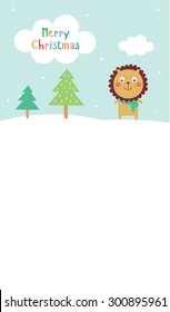 cute lion merry christmas greeting card vector