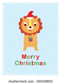 cute lion merry christmas greeting card