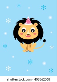 cute lion merry christmas greeting card