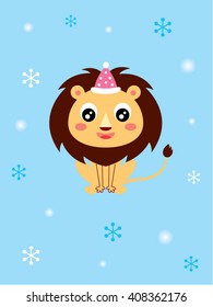 cute lion merry christmas greeting card