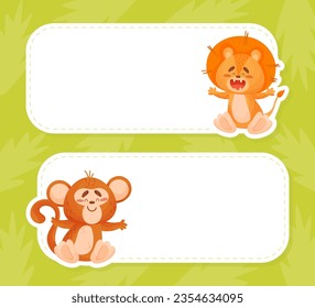 Cute Lion and Monkey Animal Empty Card Vector Template