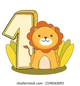 Cute Lion with Number One