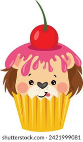 Cute lion on top of a delicious cupcake