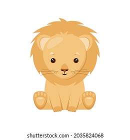 Cute lion on a white background. Children's illustration of an animal in a cartoon style.