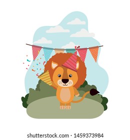 cute lion with party hat