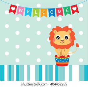cute lion party welcome card vector