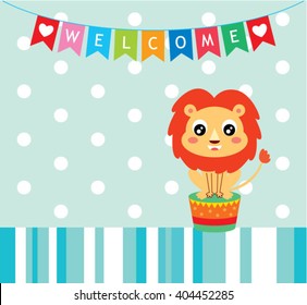 cute lion party welcome card vector
