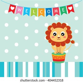 cute lion party welcome card vector