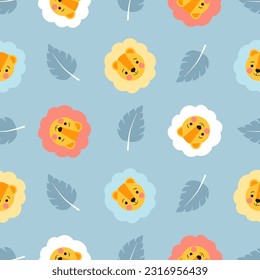Cute lion pattern. Childish seamless print with cute little animals heads for kids textile, wrapping paper, wallpaper, apparel. Vector illustration