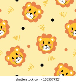 Cute lion pattern with dot and line Vector background, good for fabric, print and other uses.