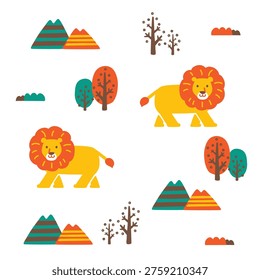 Cute lion pattern Nordic-style illustration