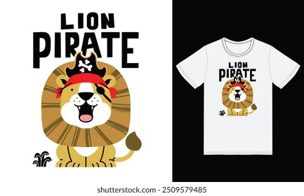 Linda ilustración de pirata león con diseño de camiseta Vector premium el concepto de Tecnología aislada. Estilo plano de la historieta conveniente para aterrizar las Páginas de Web, camiseta, volantes, pegatinas