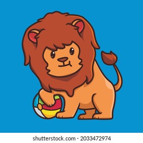cute lion playing colorful ball. cartoon animal travel holiday vacation summer concept Isolated illustration. Flat Style suitable for Sticker Icon Design Premium Logo vector. Mascot Character