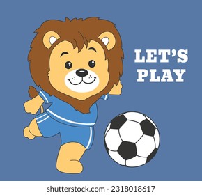 cute lion playing football, cute lion playing sports ball, cute lion playing soccer