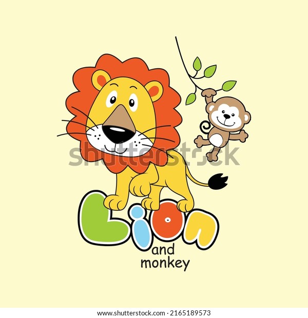 cute lion playing with friend design cartoon vector\
illustration for kid