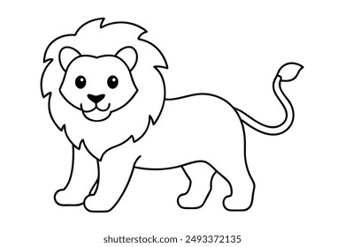 Cute Lion Playing Line Art Vector Illustration