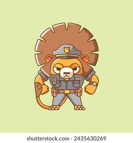 Cute lion police officer uniform cartoon animal character mascot icon flat style illustration concept set