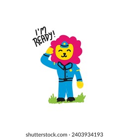 Cute Lion police vector illustration for for fabric, textile and print