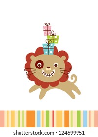 cute lion with present