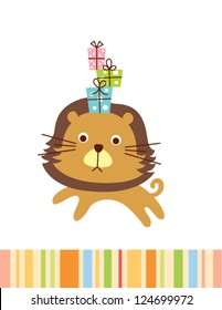 cute lion with present