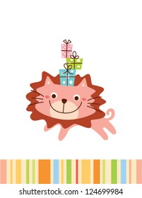 cute lion with present