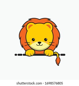 Cute lion, for printing baby clothes, baby showers. An isolated lion with a white background. Cute animals from nature. Cute cartoon lion, animal from the zoo. vector illustration.