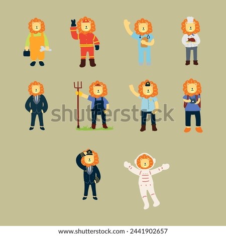 Cute Lion professions vector illustration for fabric, textile and print