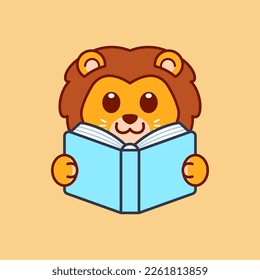Cute Lion Reading a Book