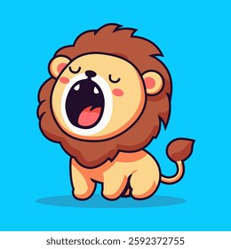 cute lion roar cartoon character flat color vector illustration template design