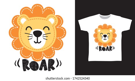 Cute lion roar design vector illustration ready for print on t-shirt.