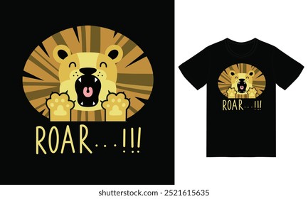 Cute lion roar illustration with tshirt design vector the Concept of Isolated Technology. Flat Cartoon Style Suitable for Landing Web Pages,T shirt, Flyers, Stickers