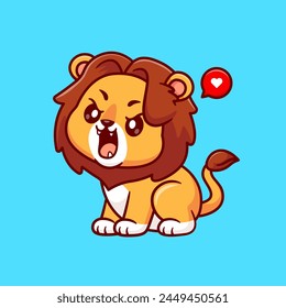 Cute Lion Roaring Cartoon Vector Icon Illustration. Animal Nature Icon Concept Isolated Premium Vector. Flat Cartoon Style