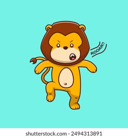 Cute Lion Roaring While A Jump Cartoon Vector Icon Illustration. Animal nature. Flat Cartoon Concept.