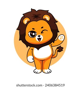Cute Lion Say hi Cartoon Vector Illustration. Isolated Premium Vector